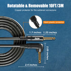 AZOR 10 Ft Cable Guitar Cable with Dual Mute Plug Ends,1/4 Inch 6.35mm Straight to Right Angle Electric Professional Instrument Cable for Electric Guitar, Bass Guitar,Keyboard(Black)
