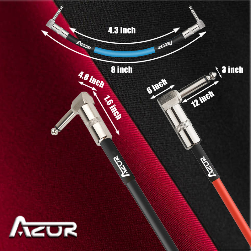 AZOR Guitar Patch Cable 6 Inch 15cm, Noise-Free Guitar Effect Pedal Cables Cord 6 Packs 1/4" Right Angle Instrument Cable for Electric Guitar Bass Effects Pedal Board,Metal Joint