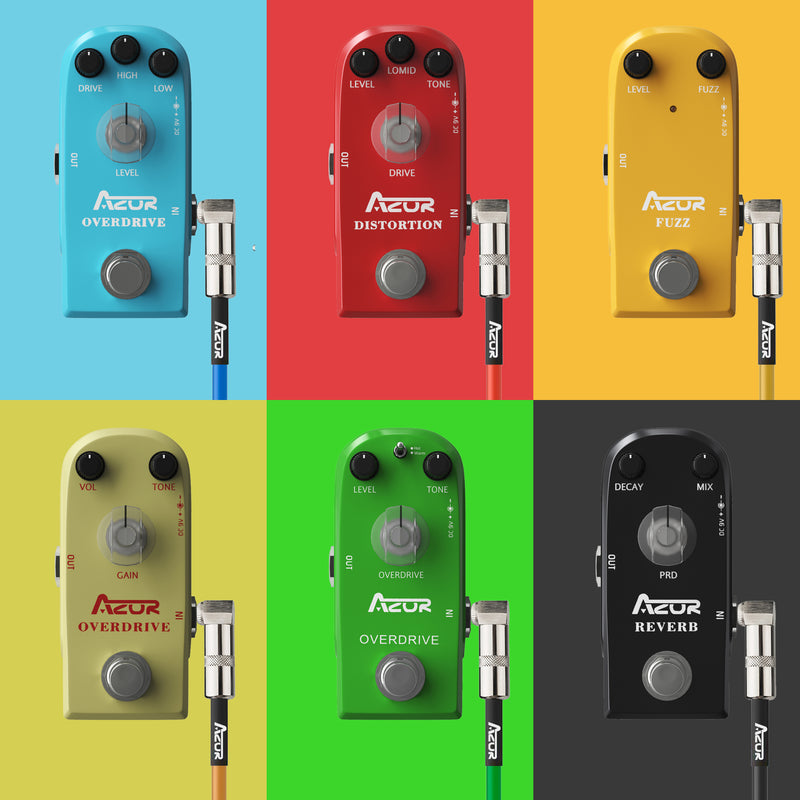 guitar pedal cords AZOR Guitar Patch Cable 6 Inch 15cm, Noise-Free Guitar Effect Pedal Cables Cord 6 Packs 1/4" Right Angle Instrument Cable for Electric Guitar Bass Effects Pedal Board,Metal Joint