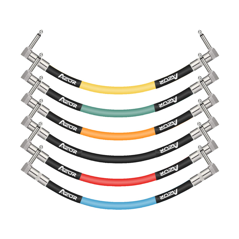 effects pedal cables AZOR Guitar Patch Cable 6 Inch 15cm, Noise-Free Guitar Effect Pedal Cables Cord 6 Packs 1/4" Right Angle Instrument Cable for Electric Guitar Bass