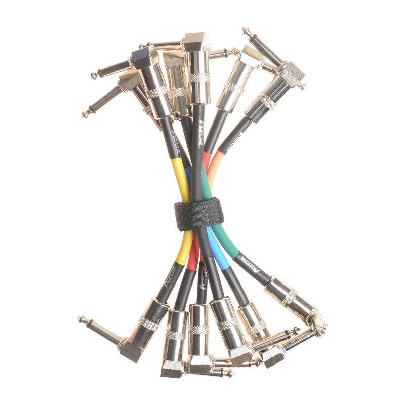 effects pedal connectors AZOR Guitar Patch Cable 6 Inch 15cm, Noise-Free Guitar Effect Pedal Cables Cord 6 Packs 1/4" Right Angle Instrument Cable for Electric Guitar Bass Effects Pedal Board,Metal Joint