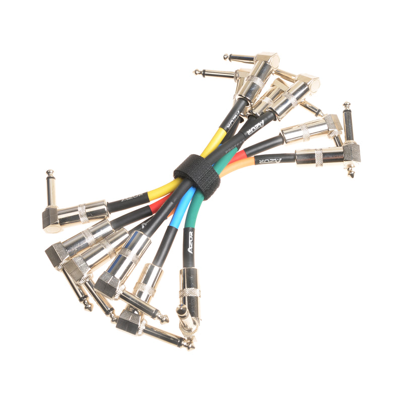 guitar pedal packs AZOR Guitar Patch Cable 6 Inch 15cm, Noise-Free Guitar Effect Pedal Cables Cord 6 Packs 1/4" Right Angle Instrument Cable for Electric Guitar Bass Effects Pedal Board,Metal Joint