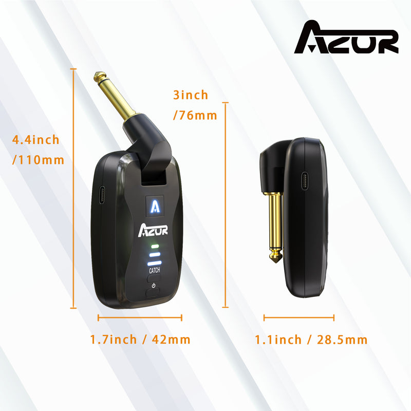 AZOR 2.4GHZ Wireless Guitar System 18 Channels Built-in Rechargeable Audio Wireless Transmitter Receiver for Electric Instrument Guitar Bass（AW-01）