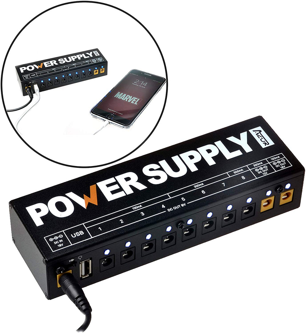 18v guitar pedal AZOR Guitar Pedal Board Power Supply with 10 Routes DC Output 9V/12V/18V