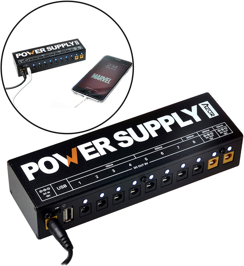 AZOR Guitar Pedal Board Power Supply with 10 Routes DC Output 