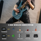 AZOR 2.4GHZ Wireless Guitar System 18 Channels Built-in Rechargeable Audio Wireless Transmitter Receiver for Electric Instrument Guitar Bass（AW-01）