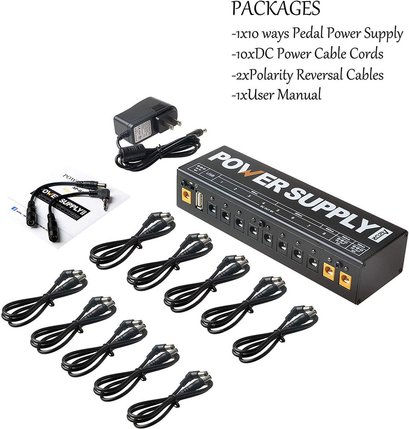boss pedal board power supply AZOR Guitar Pedal Board Power Supply with 10 Routes DC Output 9V/12V/18V