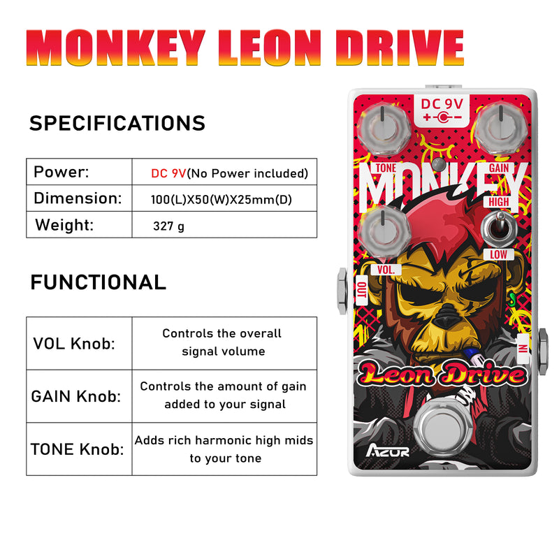 AZOR Leon Dirve Guitar Effect Pedal Monkey Overdrive Tube Amp Mini Pedal for Electric Guitar Bass True Bypass AP503