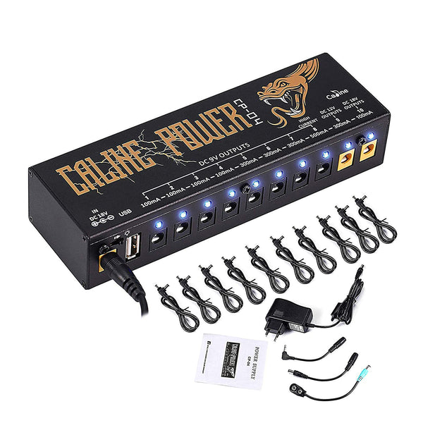 Caline Guitar Pedal Power Supply Station Distributor 10 Isolated Output for 9V/12V/18V Effect Pedal with USB Port for Charging Mobile Phone Tablet Isolated Power Supply CP-04