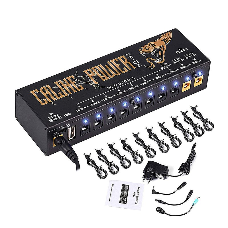 caline pedal Caline Guitar Pedal Power Supply Station Distributor 10 Isolated Output for 9V/12V/18V Effect Pedal with USB Port for Charging Mobile Phone Tablet Isolated Power Supply CP-04